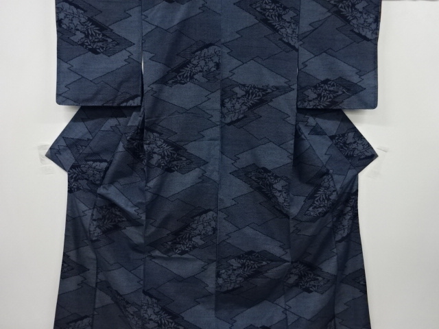 JAPANESE KIMONO / ANTIQUE KIMONO / SILK / TSUMUGI / WOVEN FLOWER